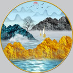 圆框新中式珐琅彩山水轻奢装饰画