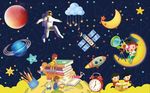 卡通宇宙星空飞船大型壁画图片
