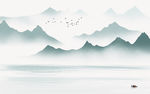 蓝色中式风格山水 tif分层