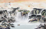 水墨瀑布山水