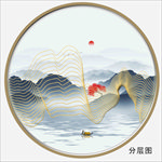 写意圆形金线山线条山