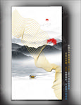 新中式挂画线条山水酒店画