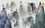 国画山水发财树电视背景墙