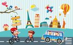 卡通儿童快乐出行背景墙