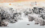 水墨山水壁画