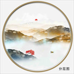 圆形水墨山水画