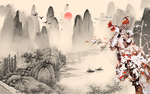 花鸟山水背景墙