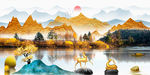 石来运转麋鹿山水晶瓷画装饰画