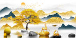 石来运转麋鹿山水晶瓷画装饰画