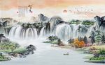 水墨山河壁画