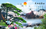 迎客松仙鹤背景墙