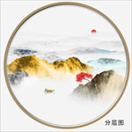圆形水墨金山山水水墨画