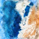 手绘海滩水彩画