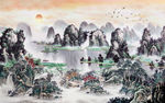 水墨山水背景墙