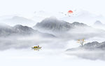 中式意境水墨山水画
