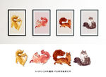 手绘动物猫插画装饰画