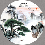 圆形装饰画挂画 圆形水墨山水画