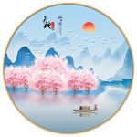 新中式水墨意境山水圆形装饰画