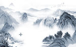 蓝色意境风山水画 TIF分层