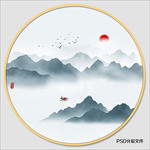 圆形水墨画