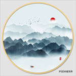 圆形水墨山水