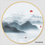 圆形水墨画