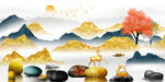 中式石来运转麋鹿山水晶瓷装饰画