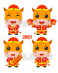2021牛年卡通小牛拜年矢量