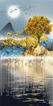 麋鹿山水线条玄关晶瓷画装饰画