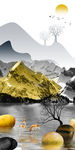 麋鹿山水线条玄关晶瓷画装饰画