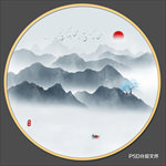 山水壁画 圆形山水画 山水画