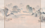水墨山水亭小船背景墙