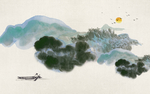 水墨山水小船背景墙