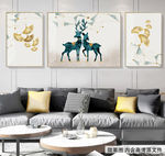 金色手绘简约抽象欧式麋鹿装饰画