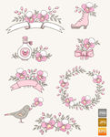 欧式浪漫粉色花朵插图矢量