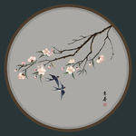 现代新中式圆形花鸟装饰画