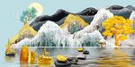 新中式山水麋鹿抽象晶瓷画装饰画