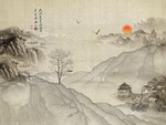 中式水墨古画山水玄关屏风沙发电