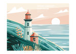 国外海边山水日落唯美插画