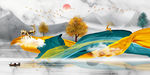 麋鹿山水抽象飞鸟晶瓷画装饰画