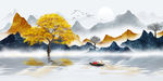 麋鹿山水抽象飞鸟晶瓷画装饰画
