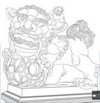 石狮子白描