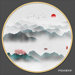 圆形水墨画