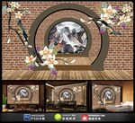 新中式3D立体山水背景墙装饰画