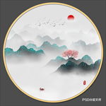 圆形山水装饰画 圆形山水