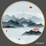 圆形水墨画