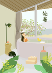 处暑节气手绘插画