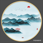 圆形水墨画