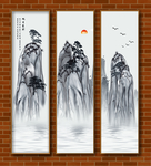 水墨山水三联装饰画