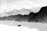 水墨风格的山川河流挂壁画
